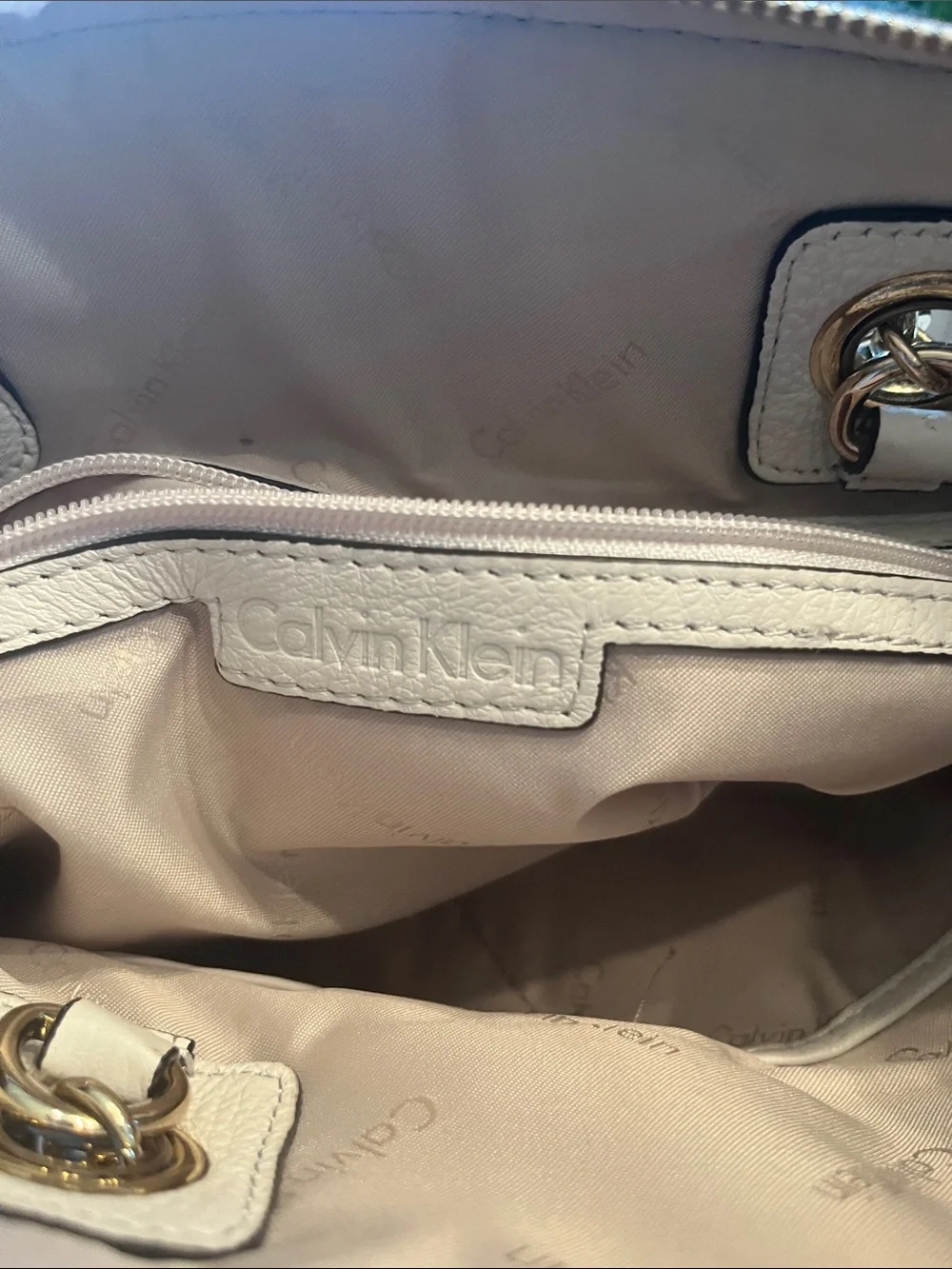 Calvin Klein Quilted Cream Tote with Gold Chain and Tassel